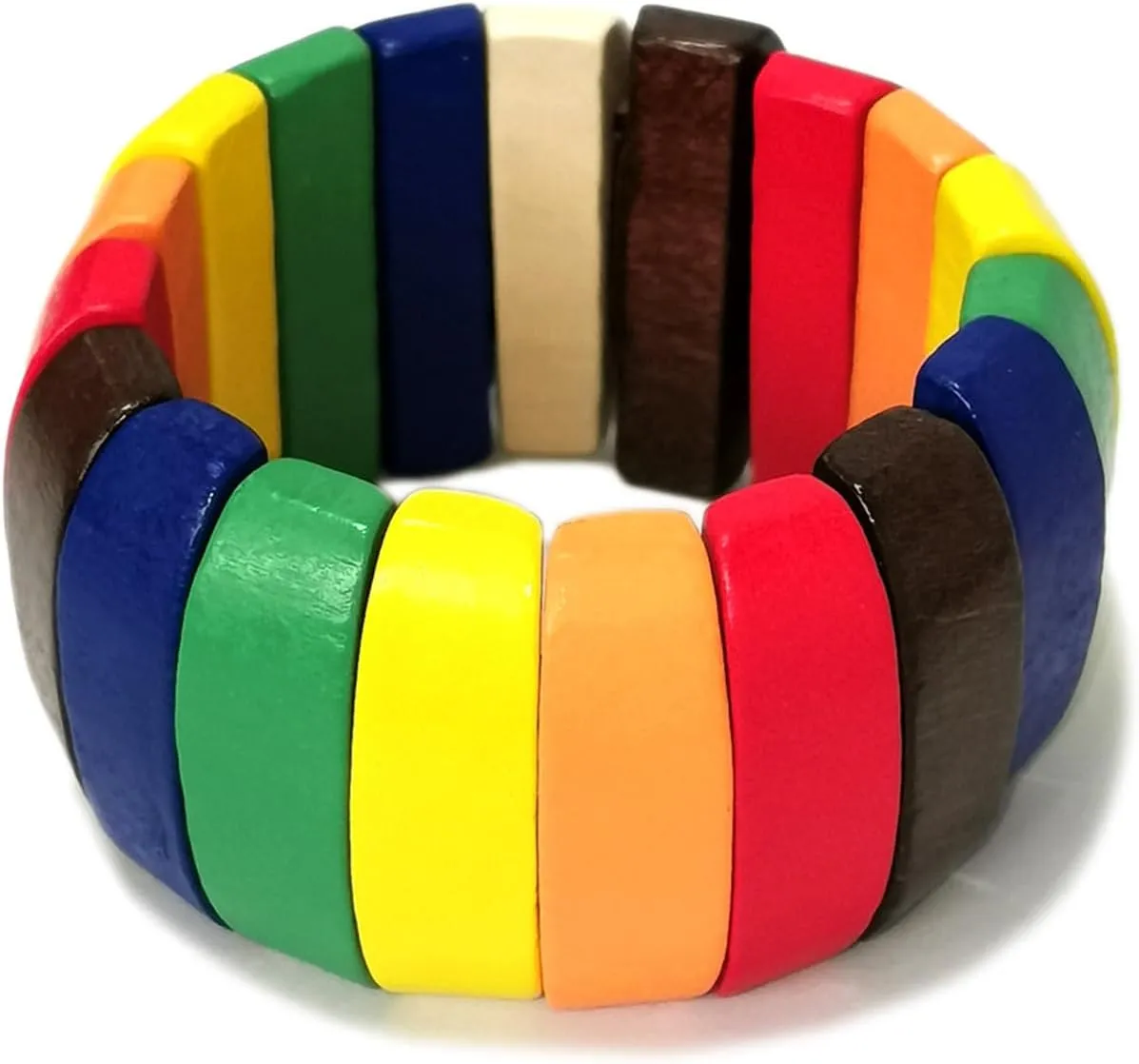 Bohemia Natural Wood Coconut Shell Bangle Bracelets Retro Ethnic Multi-Colored Wood Beaded Stretch Bracelets Boho Wide Chunky Elastic Wristband for Women Men Holiday Jewelry Gifts