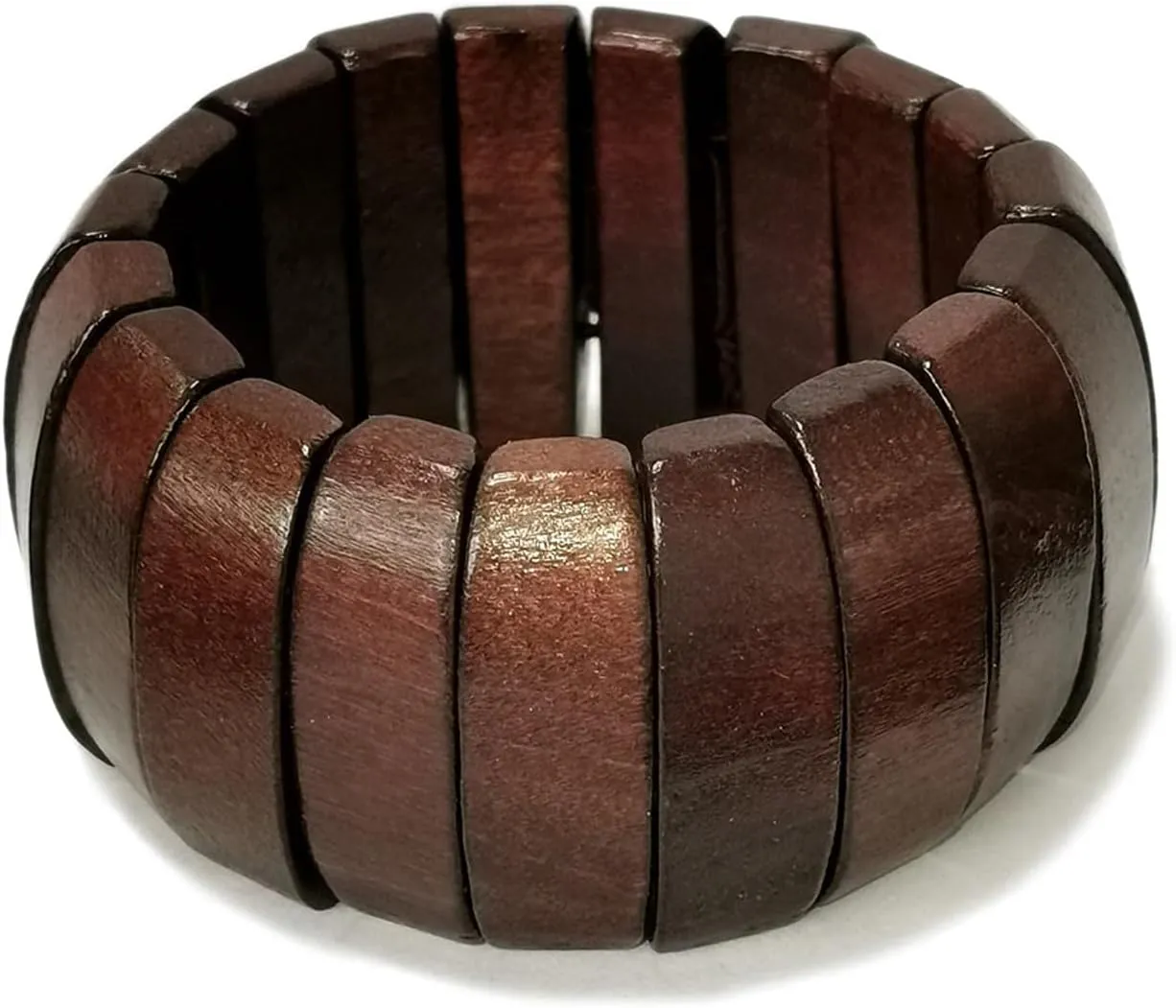 Bohemia Natural Wood Coconut Shell Bangle Bracelets Retro Ethnic Multi-Colored Wood Beaded Stretch Bracelets Boho Wide Chunky Elastic Wristband for Women Men Holiday Jewelry Gifts