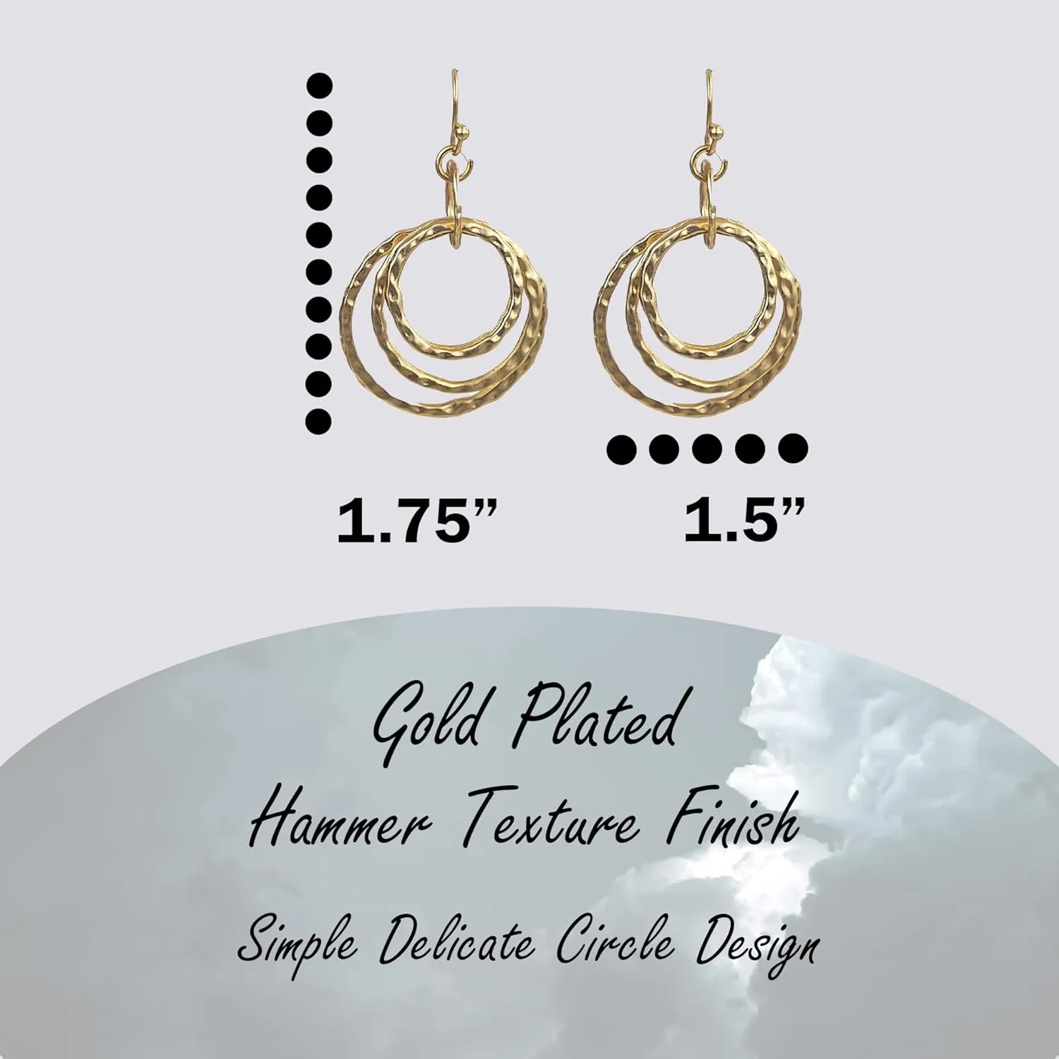 Bohemian Boho Round Circle Hoop Dangle Drop Earrings for Women  Delicate  Hammer Texture  Matte Plated  with Gift Box Included