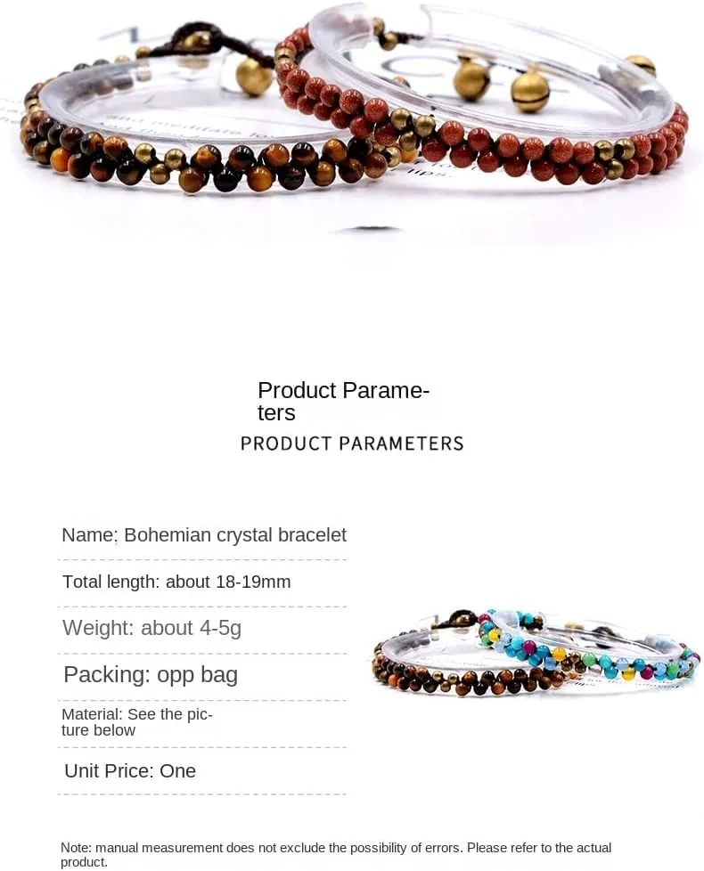 Bohemian Retro Style Natural Stone Hand Woven Bracelet Green Contrast Mixed Beads