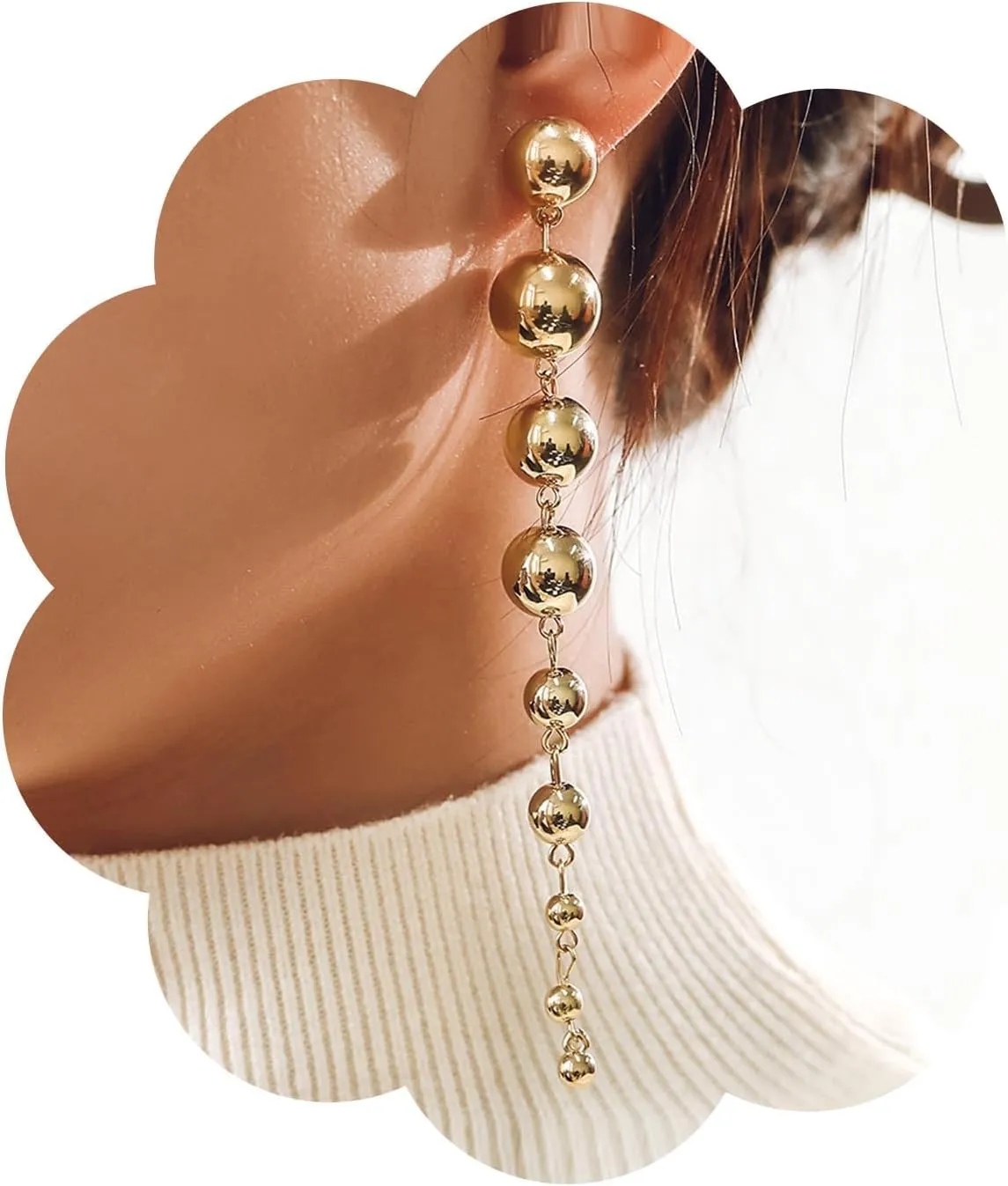 Boho Gold Ball Drop Earrings Chunky Ball Dangle Earrings Long Ball Chain Earrings Metal round Linear Ball Earrings Statement Ball Earrings Jewelry for Women