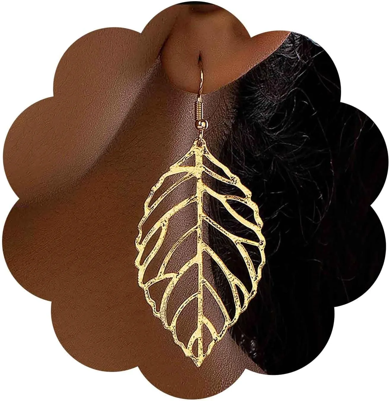 Boho Gold Hollow Leaf Earrings Large Leaf Drop Earrings Filigree Leaf Hook Earrings Exaggerated Leaf Dangle Earrings Statement Leaf Earrings Jewelry for Women