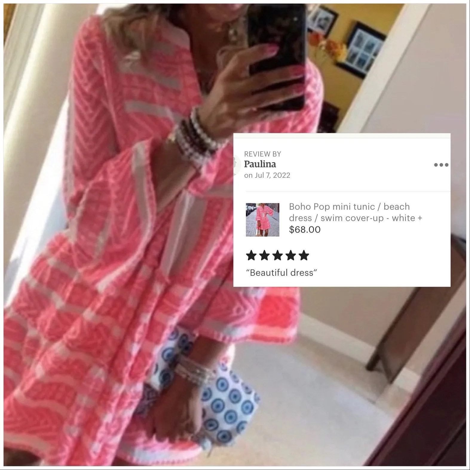 Boho Pop mini - midi beach dress / resort tunic top / cruise cover-up with white   bubble hot pink or deep sea GREEN mod print S - 3XL women