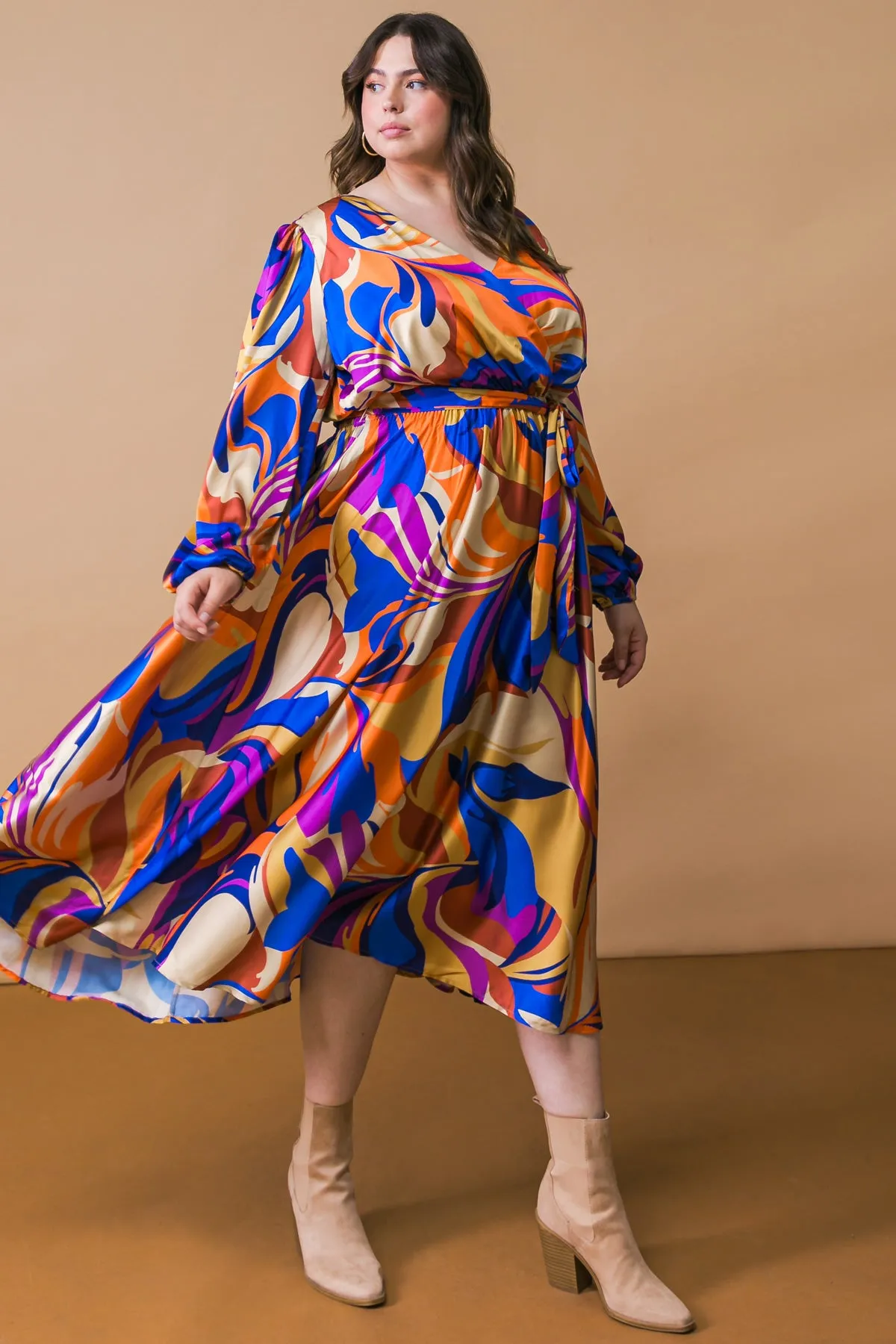 BOLD ADVENTURES WOVEN SATIN MIDI DRESS