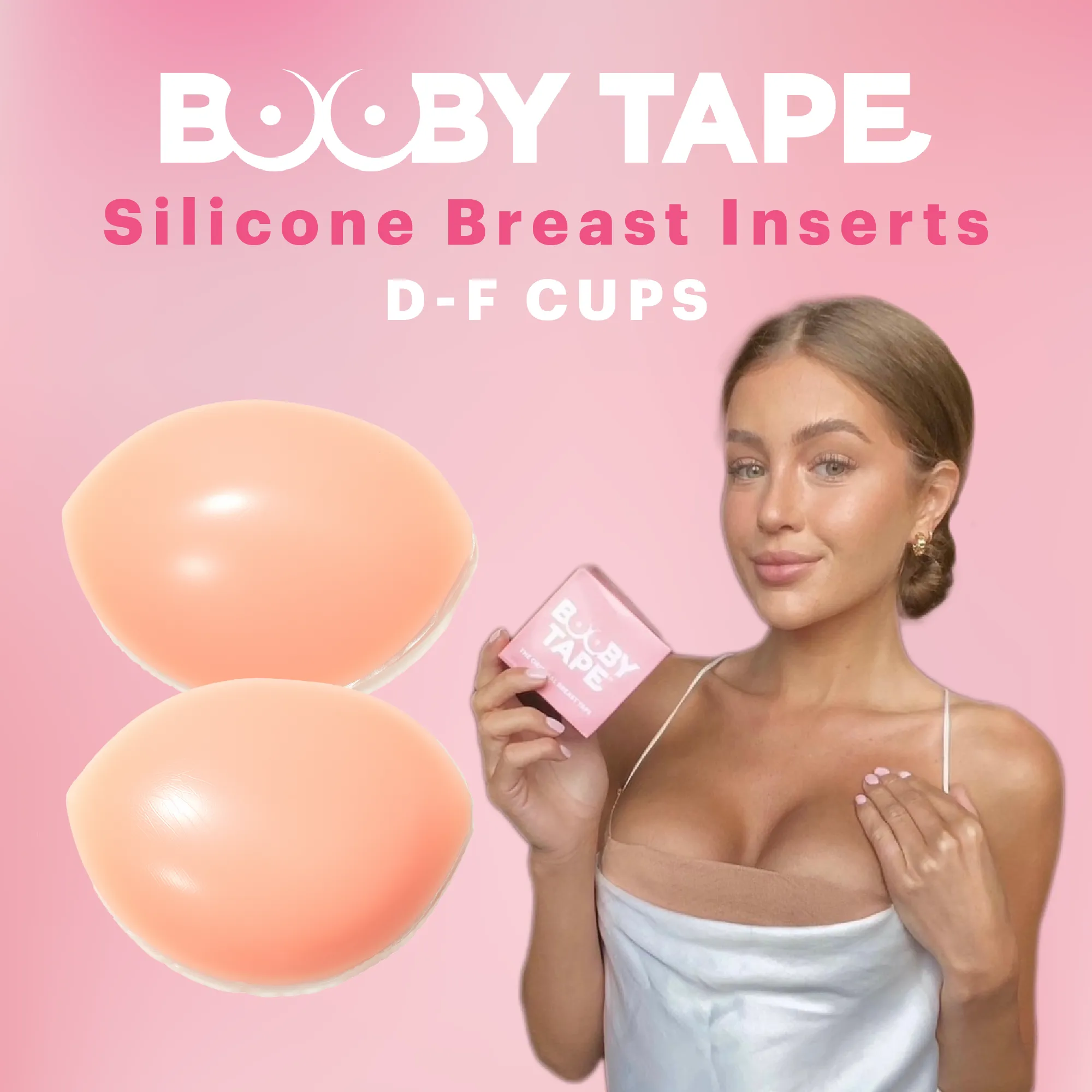 Booby Tape Silicone Breast Inserts, Reusable Push Up Breast Enhancer Pads for the Perfect Breast Lift and Cleavage, Latex-Free, A-F Cup Size, 1 Pair
