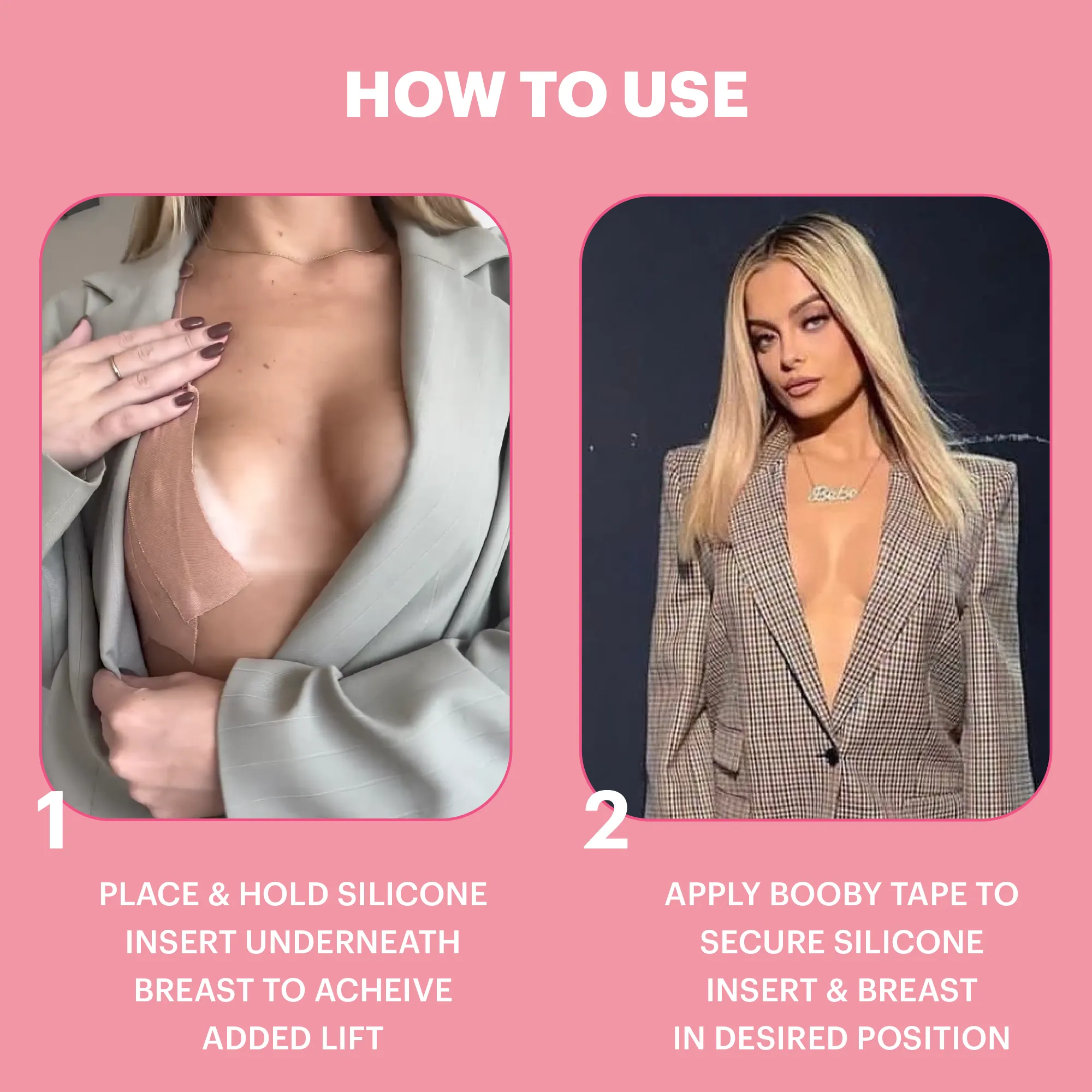 Booby Tape Silicone Breast Inserts, Reusable Push Up Breast Enhancer Pads for the Perfect Breast Lift and Cleavage, Latex-Free, A-F Cup Size, 1 Pair