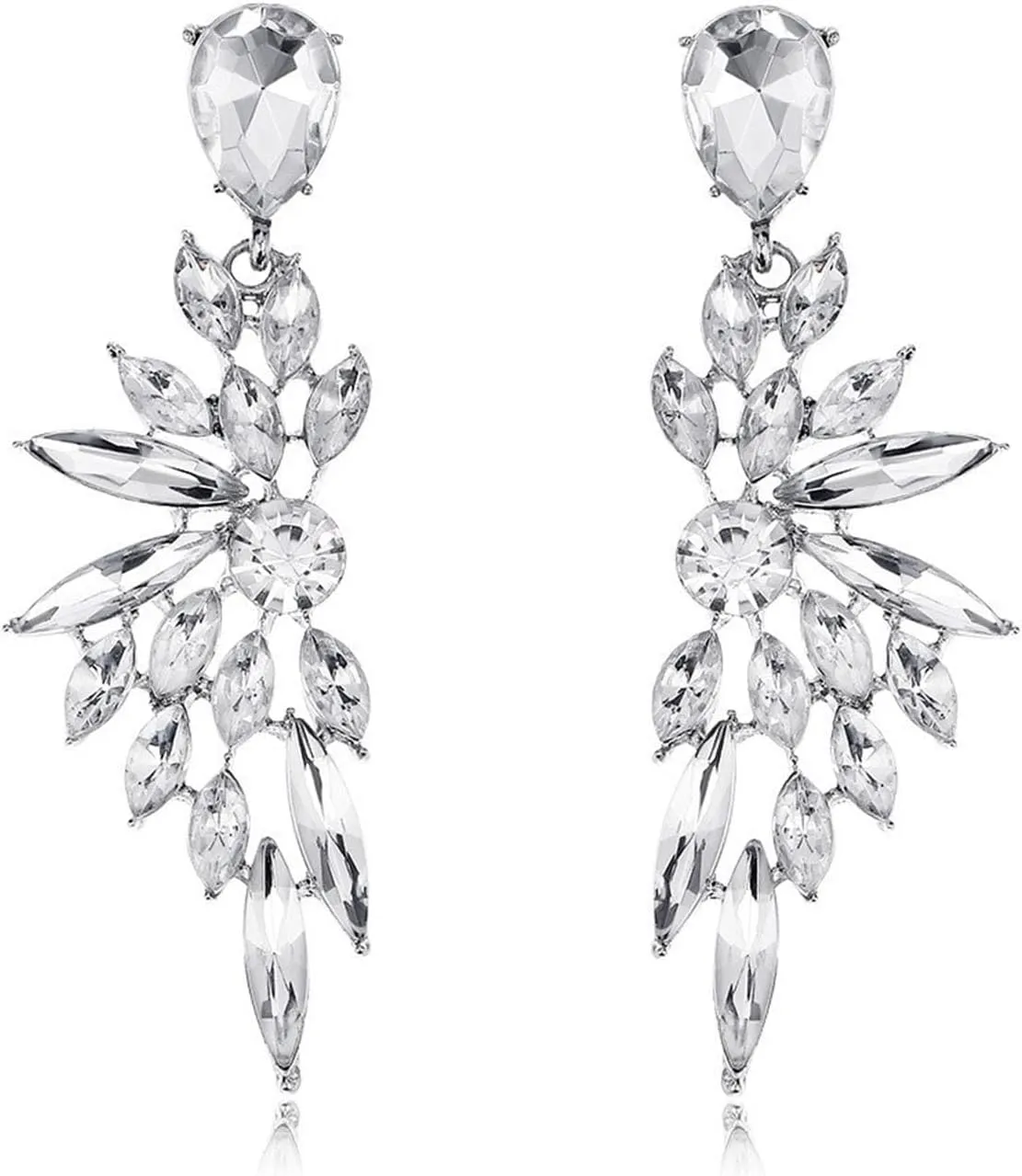 Bridal Rhinestone Statement Earrings for Women Big Cluster Dangle Earrings Large Cubic Zirconia Wedding Party Prom Long Earrings for Women Jewelry