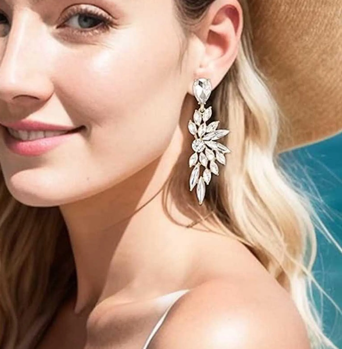 Bridal Rhinestone Statement Earrings for Women Big Cluster Dangle Earrings Large Cubic Zirconia Wedding Party Prom Long Earrings for Women Jewelry