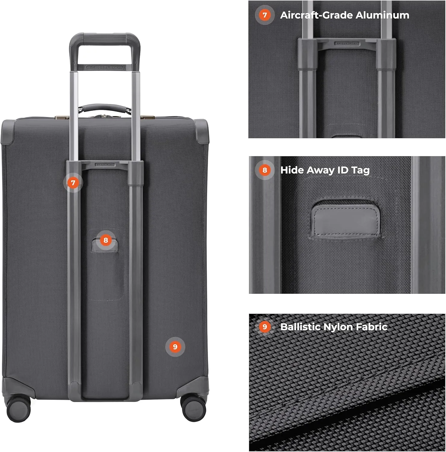 Briggs & Riley 29" Large Expandable Spinner - Checked Luggage for Travel, Suitcases with Wheels, Softside Rolling Bag for Men & Women, Self-Repairing Zipper - Baseline Collection, Steel Gray