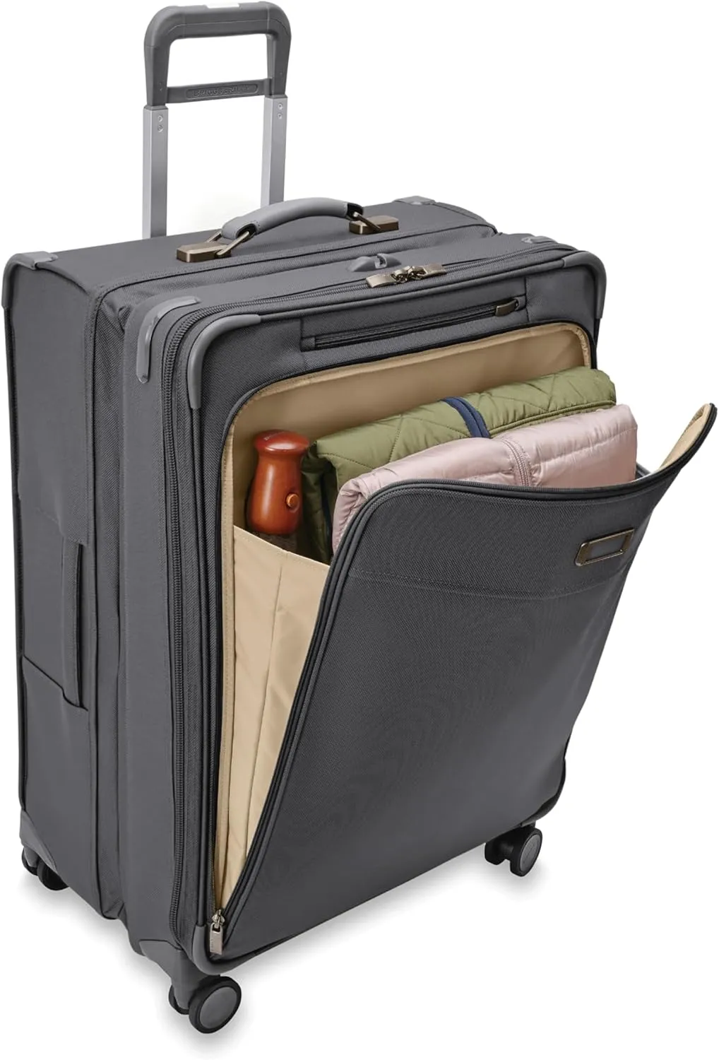 Briggs & Riley 29" Large Expandable Spinner - Checked Luggage for Travel, Suitcases with Wheels, Softside Rolling Bag for Men & Women, Self-Repairing Zipper - Baseline Collection, Steel Gray