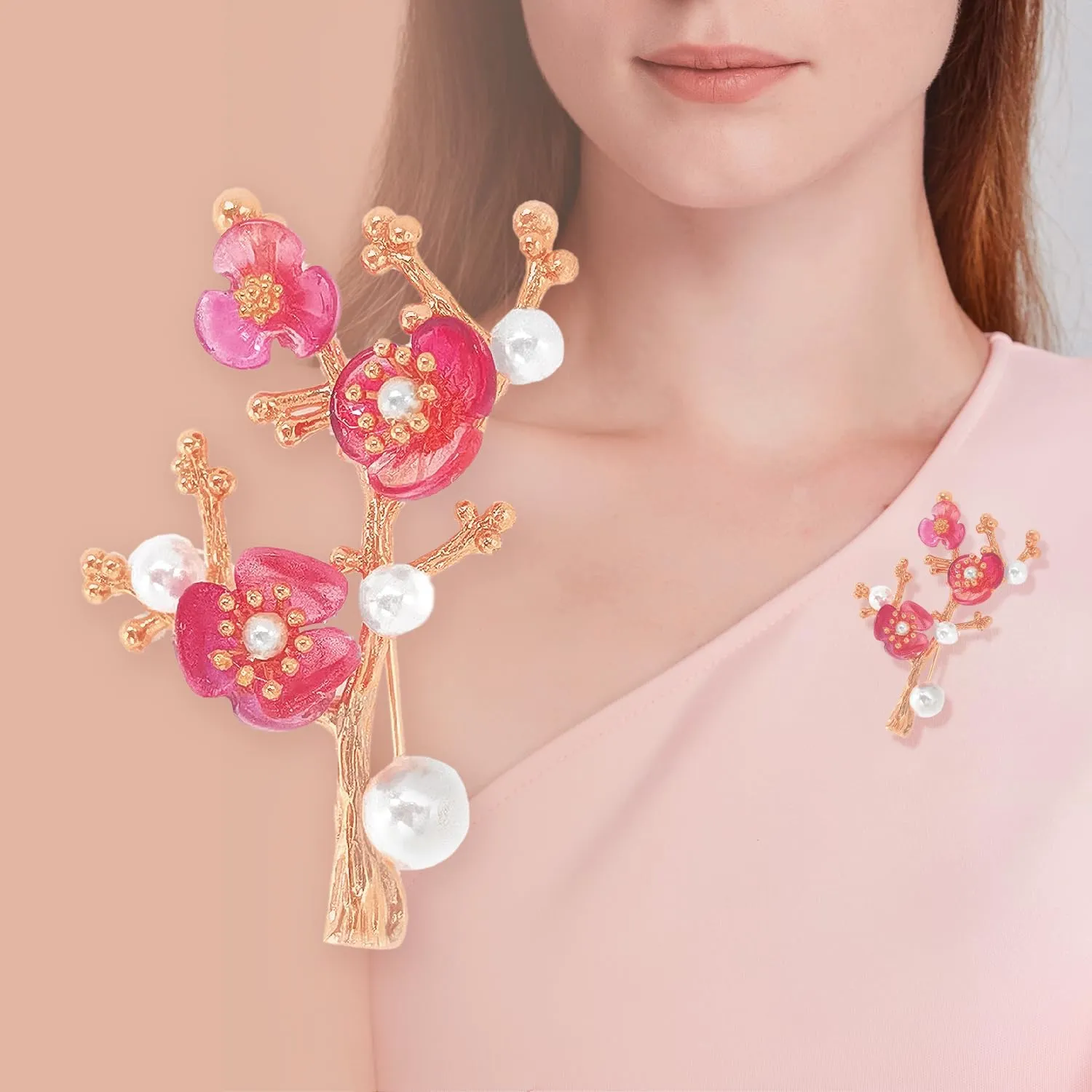 Brooches for Women with Crystal, Pink Flower, Rhinestone Brooches Pins Elegant Jewelry Blossom Fashionable Gifts Ladies Bouquet Brooches Pin for Birthday, Party, New Year, Wedding