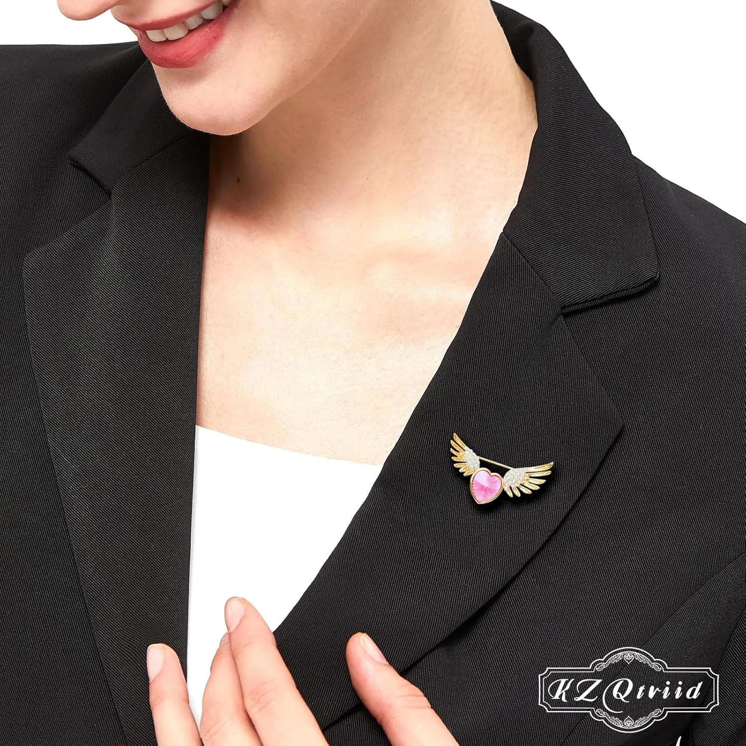 Brooches For Women,14k Gold Plated Copper,Angel's Wings Brooch Love Brooch,Heart Brooches,Brooches Pin for Birthday, Christmas,Valentines, Wedding Parties, Anniversaries
