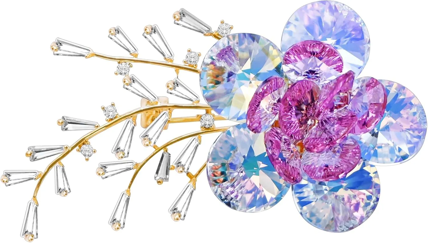 Brooches For Women,14k Gold Plated Copper,Crystal Roselle Cubic Zirconia Brooch Pins For Women Crystal Broach,Flower Broach