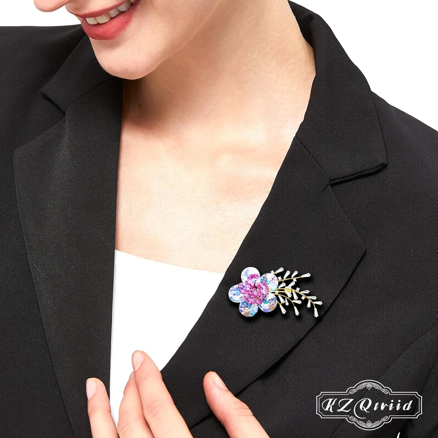 Brooches For Women,14k Gold Plated Copper,Crystal Roselle Cubic Zirconia Brooch Pins For Women Crystal Broach,Flower Broach