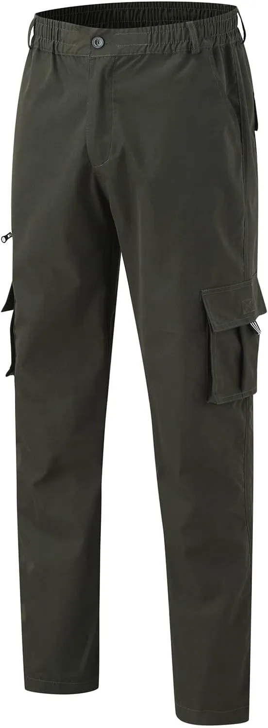 Cargo Pants for Men Cotton Jogger Elastic Waist Trousers Outdoor Twill Camo Bottoms Zipper with Button Closure
