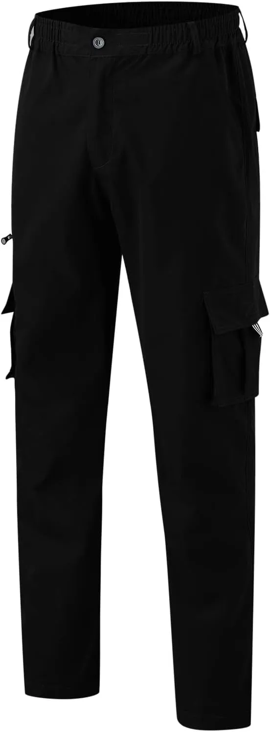 Cargo Pants for Men Cotton Jogger Elastic Waist Trousers Outdoor Twill Camo Bottoms Zipper with Button Closure