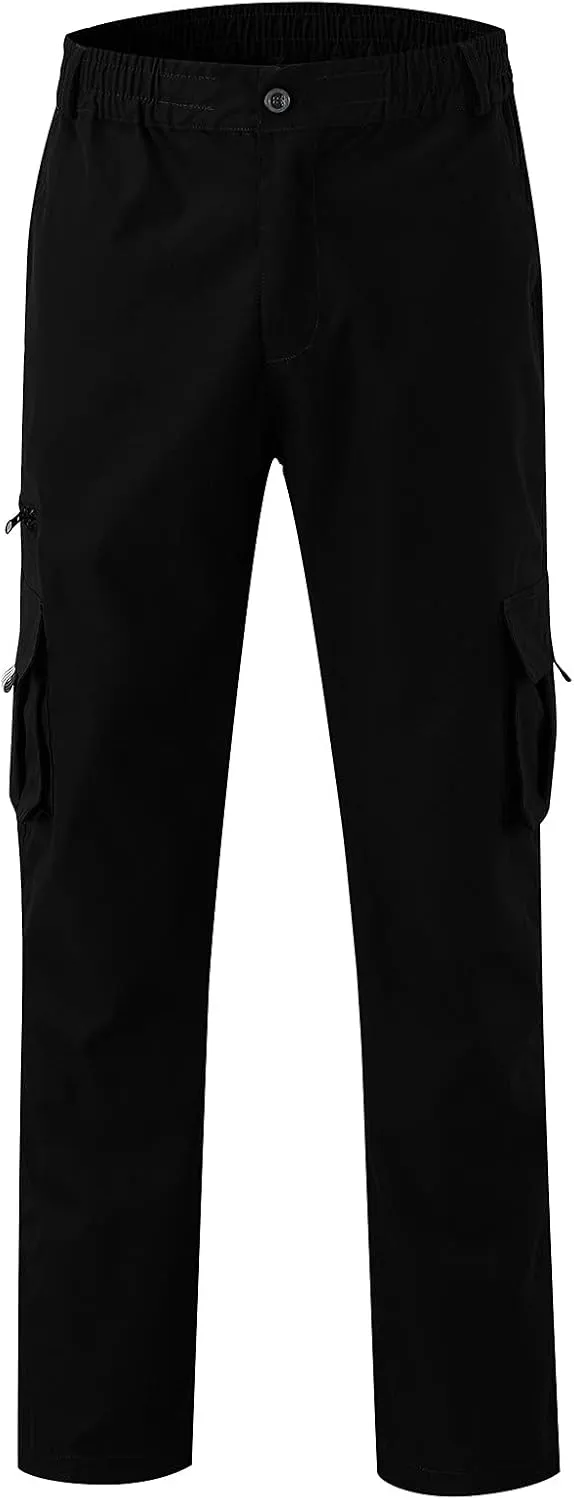 Cargo Pants for Men Cotton Jogger Elastic Waist Trousers Outdoor Twill Camo Bottoms Zipper with Button Closure