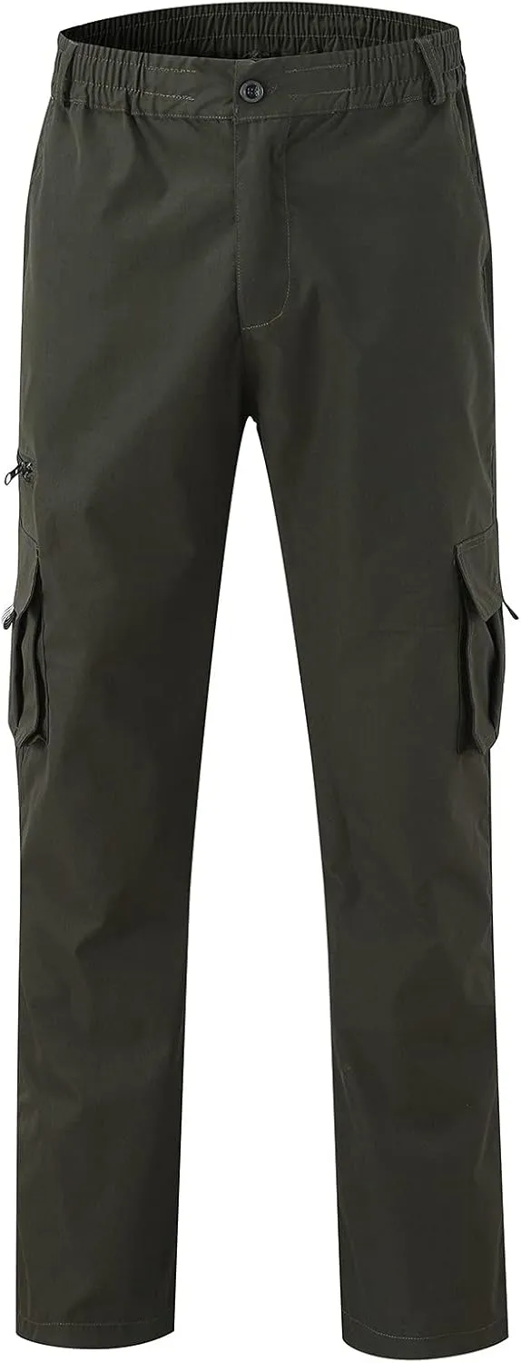 Cargo Pants for Men Cotton Jogger Elastic Waist Trousers Outdoor Twill Camo Bottoms Zipper with Button Closure