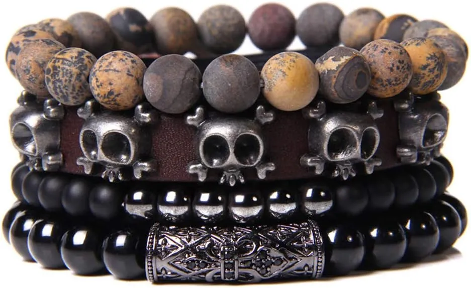 CASDAN 4-5 Pcs Leather Woven Braided Bracelet for Men Women Wrap Cuff Bracelets Linen Hemp Cords Wood Beads Ethnic Tribal Wristband Adjustable