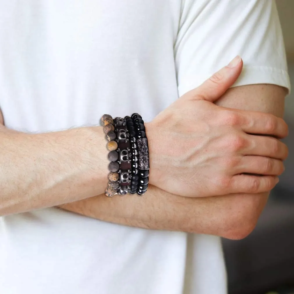 CASDAN 4-5 Pcs Leather Woven Braided Bracelet for Men Women Wrap Cuff Bracelets Linen Hemp Cords Wood Beads Ethnic Tribal Wristband Adjustable