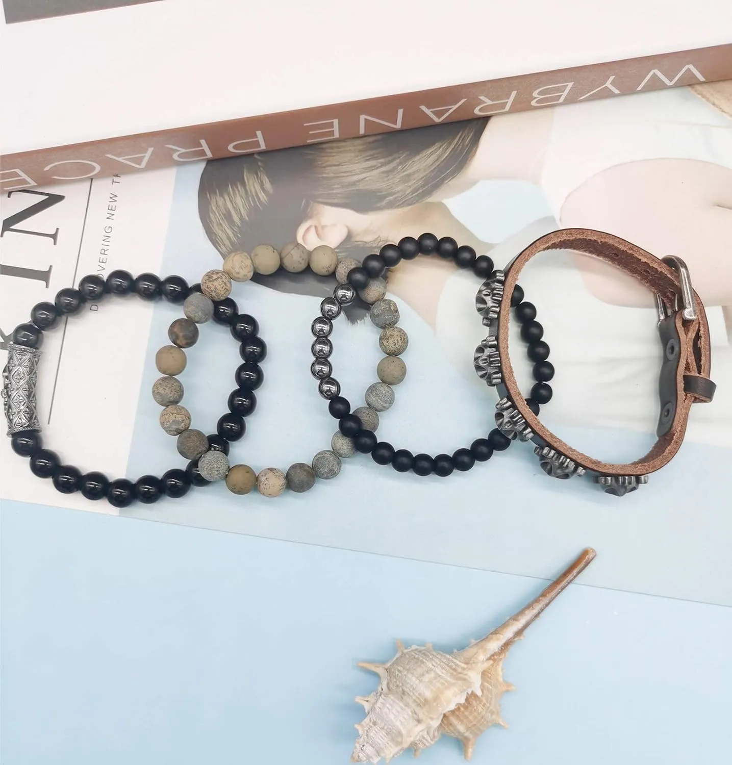 CASDAN 4-5 Pcs Leather Woven Braided Bracelet for Men Women Wrap Cuff Bracelets Linen Hemp Cords Wood Beads Ethnic Tribal Wristband Adjustable