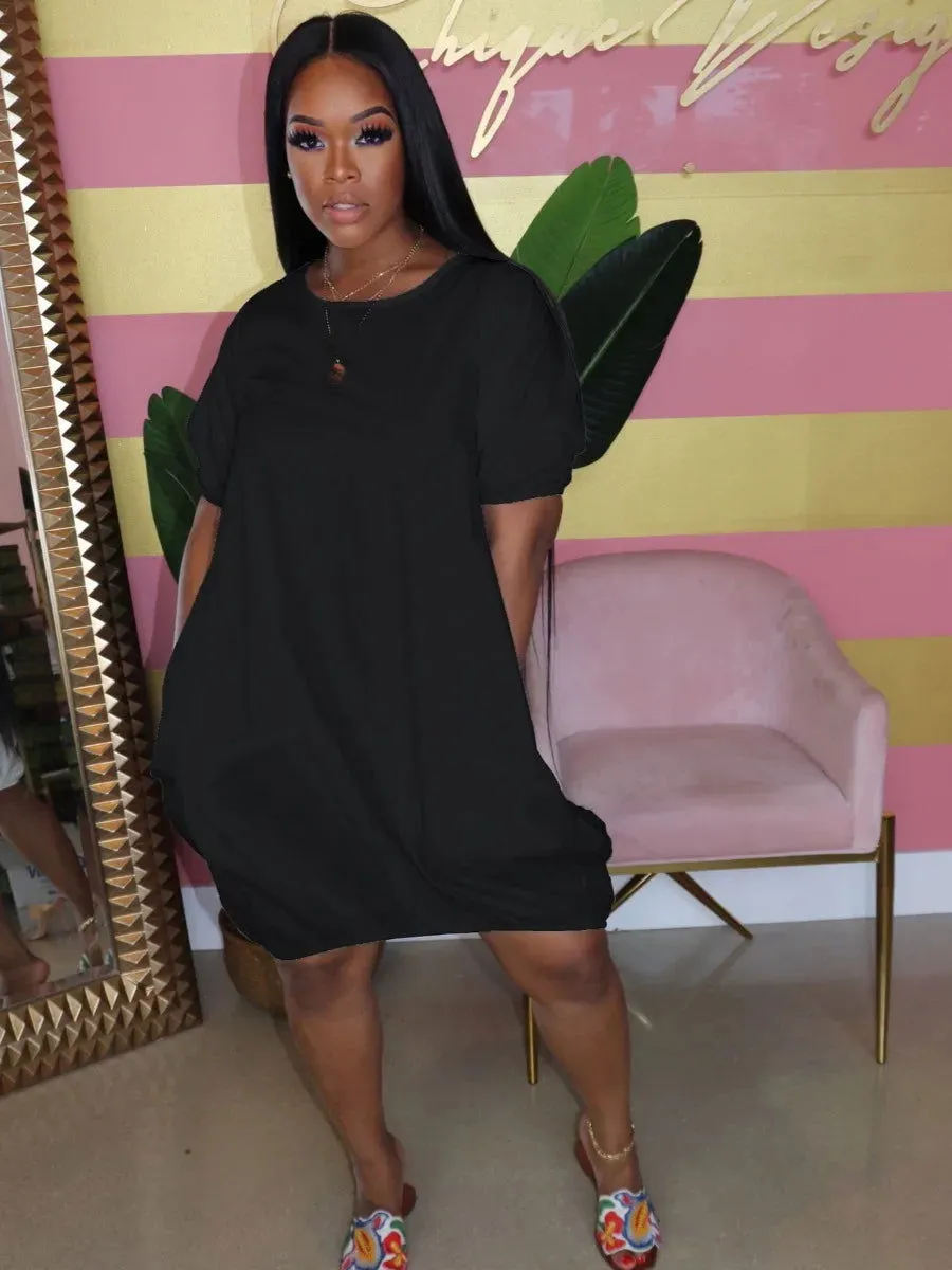 Casual Drop Shoulder Knee Length Loose Dresses