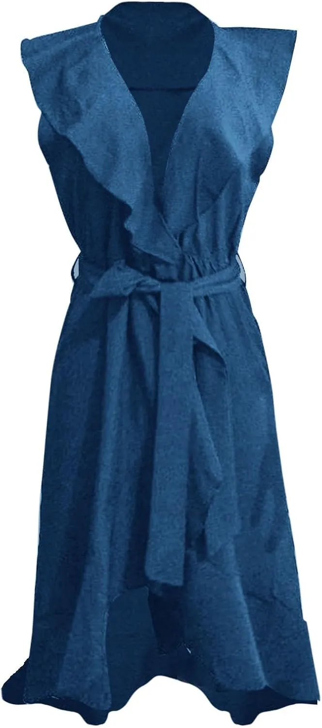 Casual Summer Dresses for Women 2025,Women's Wrap Midi Solid Color Dress Boho Deep V Neck Wedding Guest Long Dresses