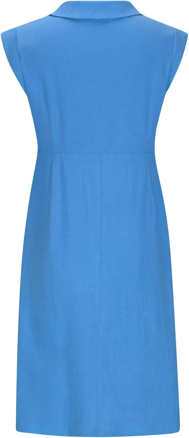 Ceboyel Womens 2023 Button Down Tank Dress Cotton Linen Midi Dresses Lapel V Neck Casual Dress Trendy Summer Outfits