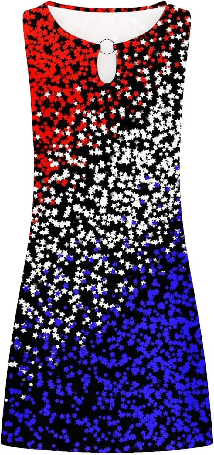 Ceboyel Womens 4Th of July Dress American Flags Sundresses Vacation Short Mini Dress Summer Causal Patriotic Clothing 2023