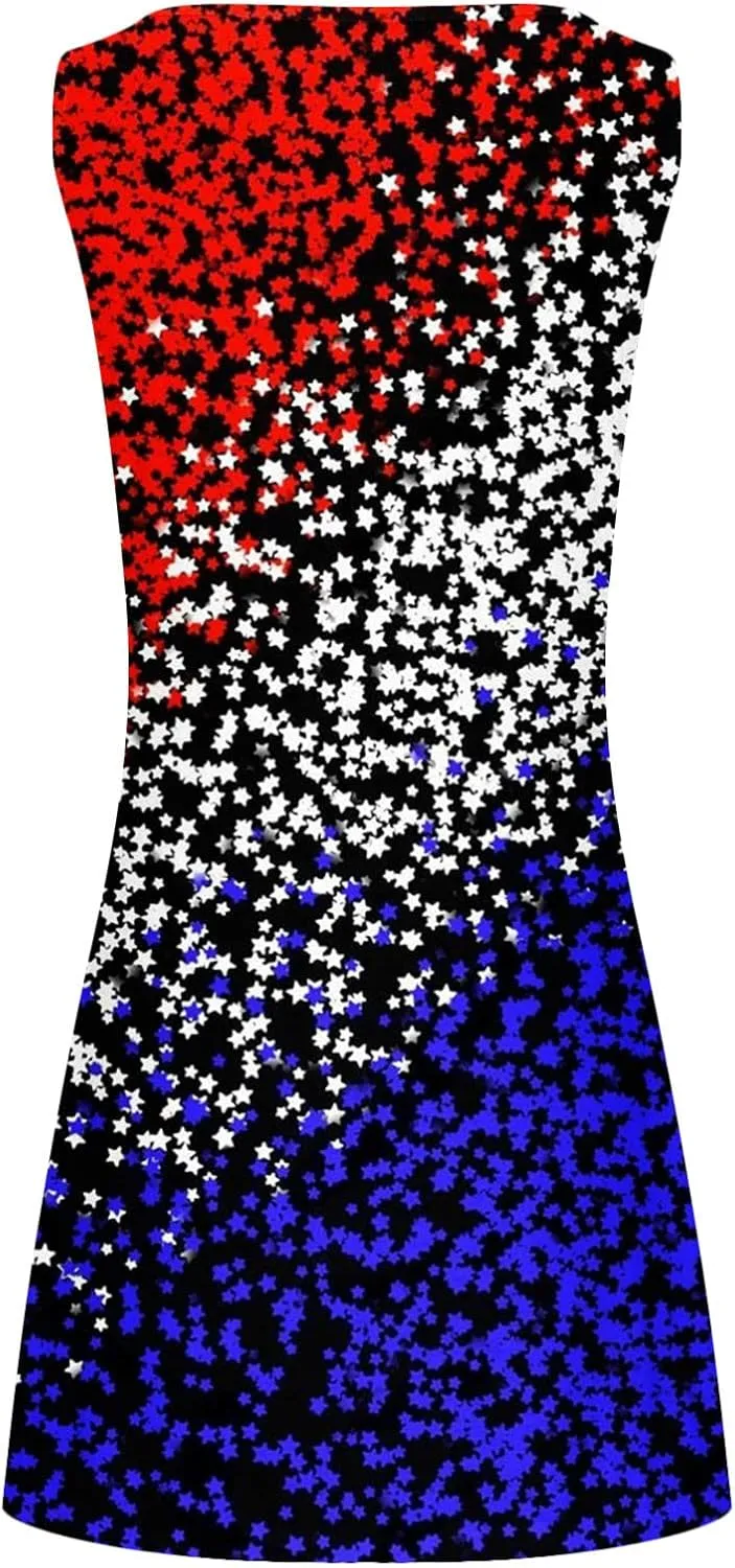 Ceboyel Womens 4Th of July Dress American Flags Sundresses Vacation Short Mini Dress Summer Causal Patriotic Clothing 2023