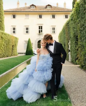 Chic Ball Gown Strapless Light Sky Blue Princess Rustic Wedding Dress HKL0146