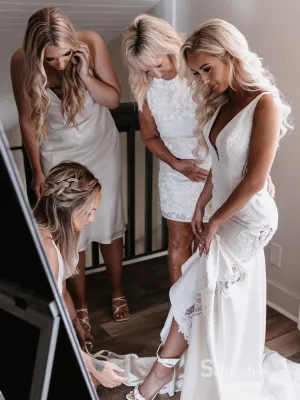 Chic Mermaid Deep V neck Backless Beaded Modest Wedding Dresses MLK0490