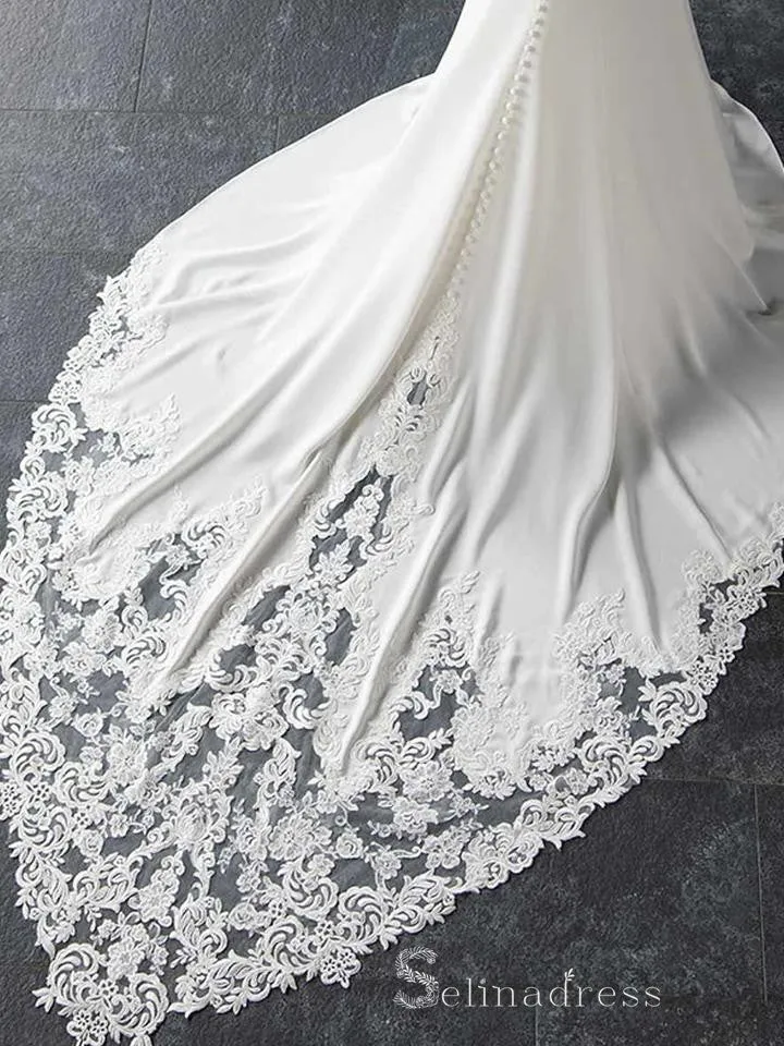 Chic Mermaid Straps Lace Wedding Dresses Modest Bridal Gowns CBD413