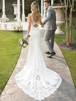 Chic Mermaid Straps Lace Wedding Dresses Modest Bridal Gowns CBD413