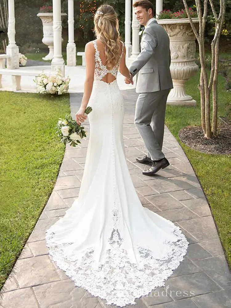 Chic Mermaid Straps Lace Wedding Dresses Modest Bridal Gowns CBD413