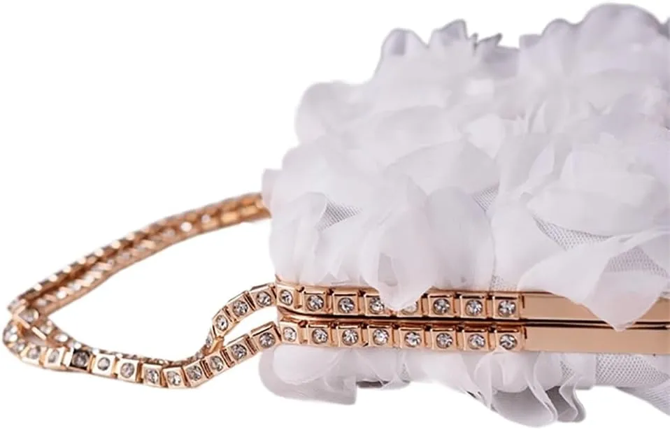 Chiffon Floral Clutch Purse Elegant Flower Evening Bag with Removal Chain Bridal Bridesmaid Shoulder Bag for Women
