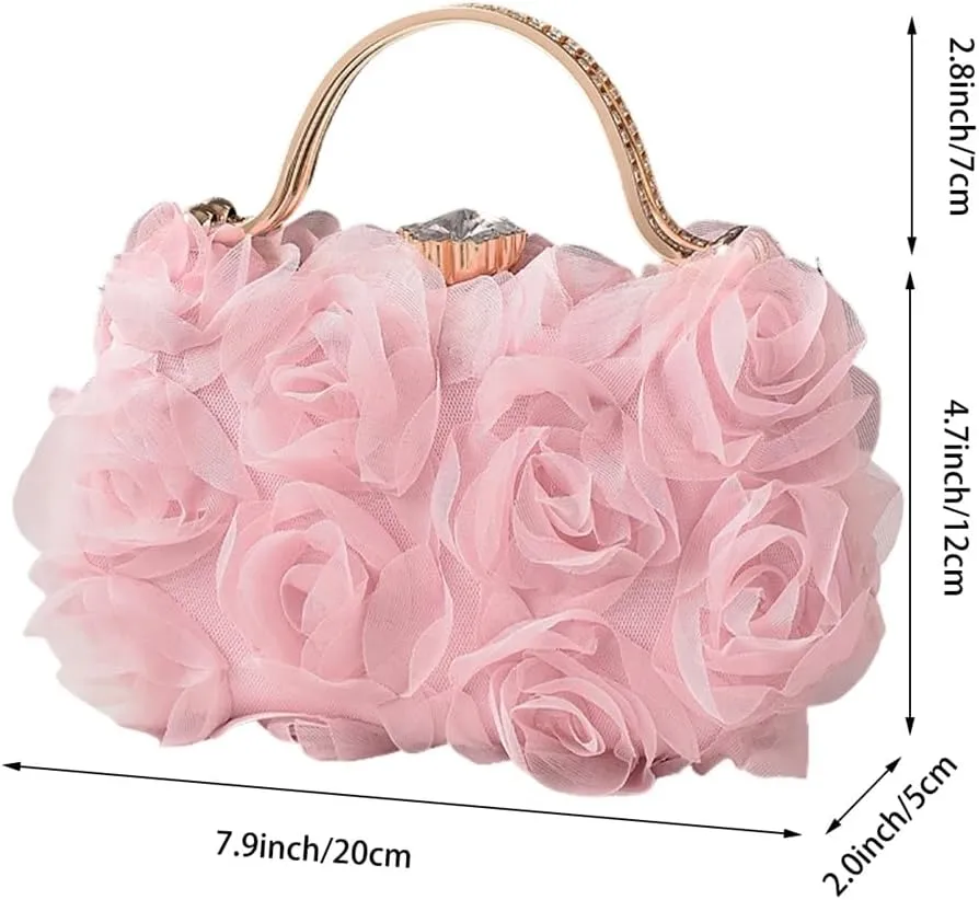 Chiffon Floral Clutch Purse Elegant Flower Evening Bag with Removal Chain Bridal Bridesmaid Shoulder Bag for Women