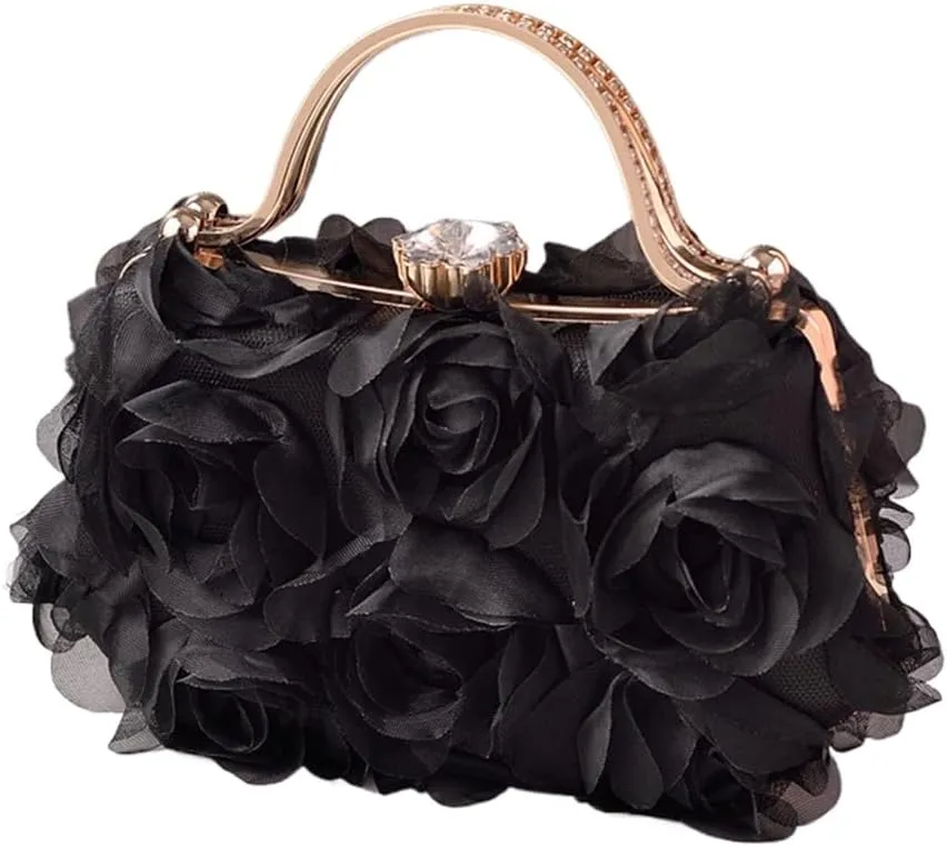 Chiffon Floral Clutch Purse Elegant Flower Evening Bag with Removal Chain Bridal Bridesmaid Shoulder Bag for Women