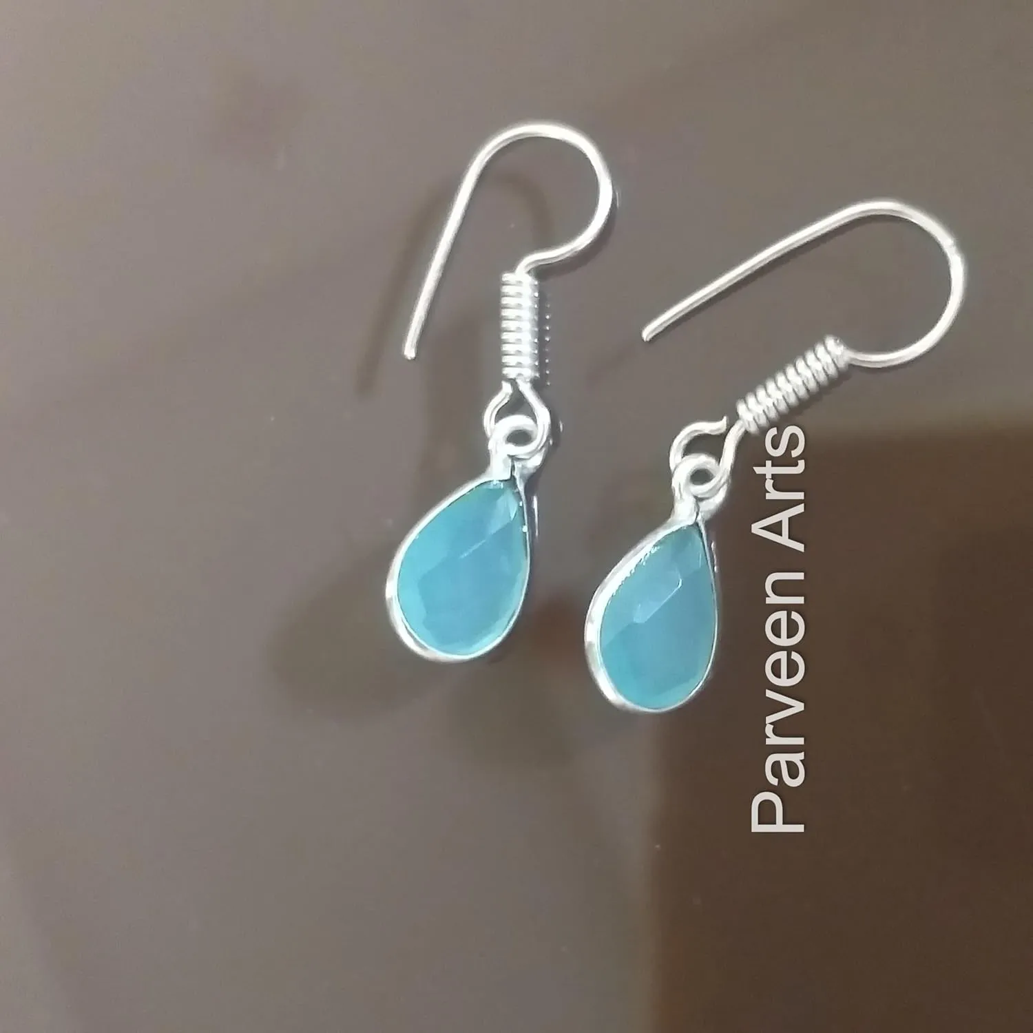 Christmas Day Gifts, Aqua Chalcedony Dangle Drop Earrings, 925 Sterling Silver Plated, Gift For Her, Handmade Gemstone Jewelry, Bohemian Style, Lightweight, Gift for Women (Aqua Chalcedony)