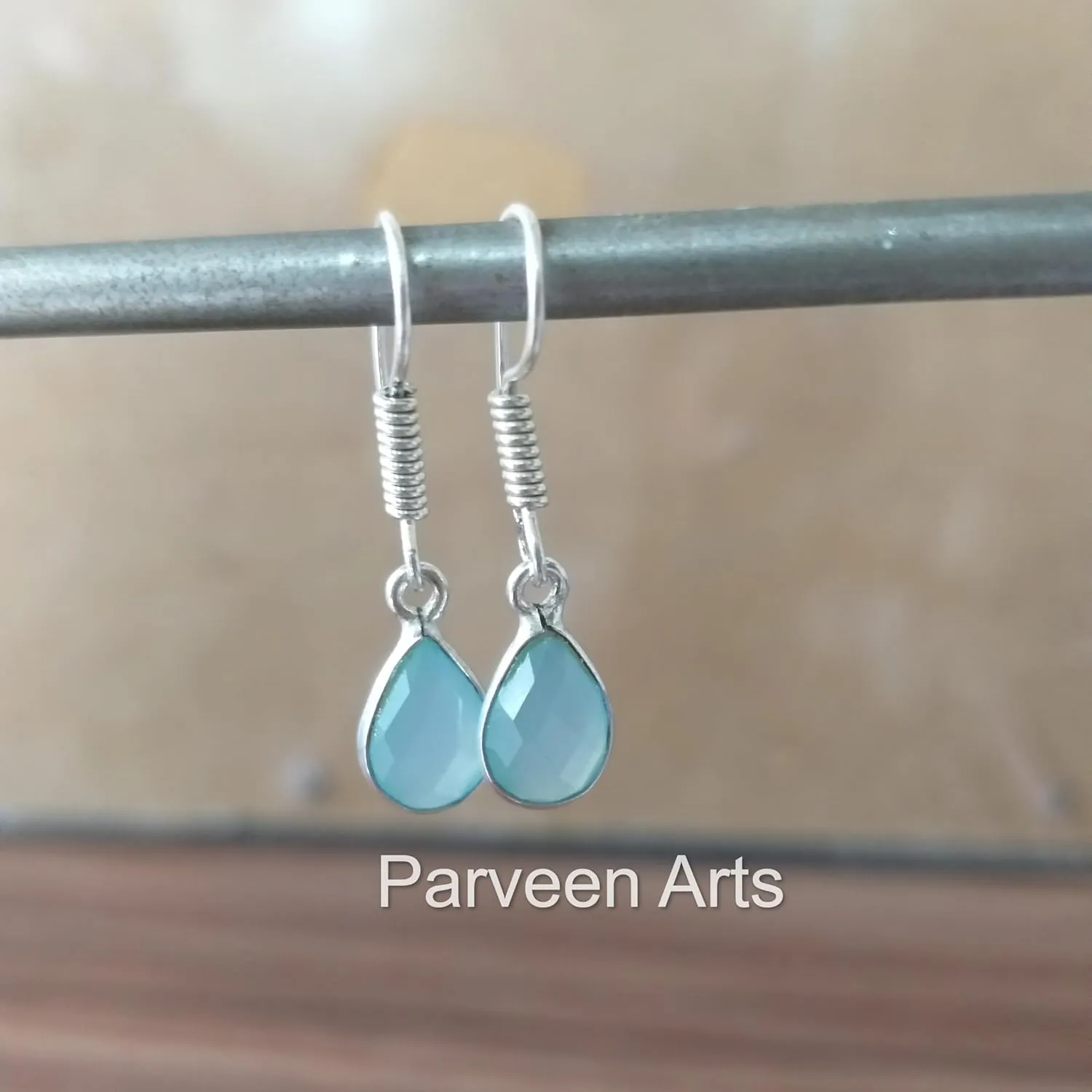 Christmas Day Gifts, Aqua Chalcedony Dangle Drop Earrings, 925 Sterling Silver Plated, Gift For Her, Handmade Gemstone Jewelry, Bohemian Style, Lightweight, Gift for Women (Aqua Chalcedony)