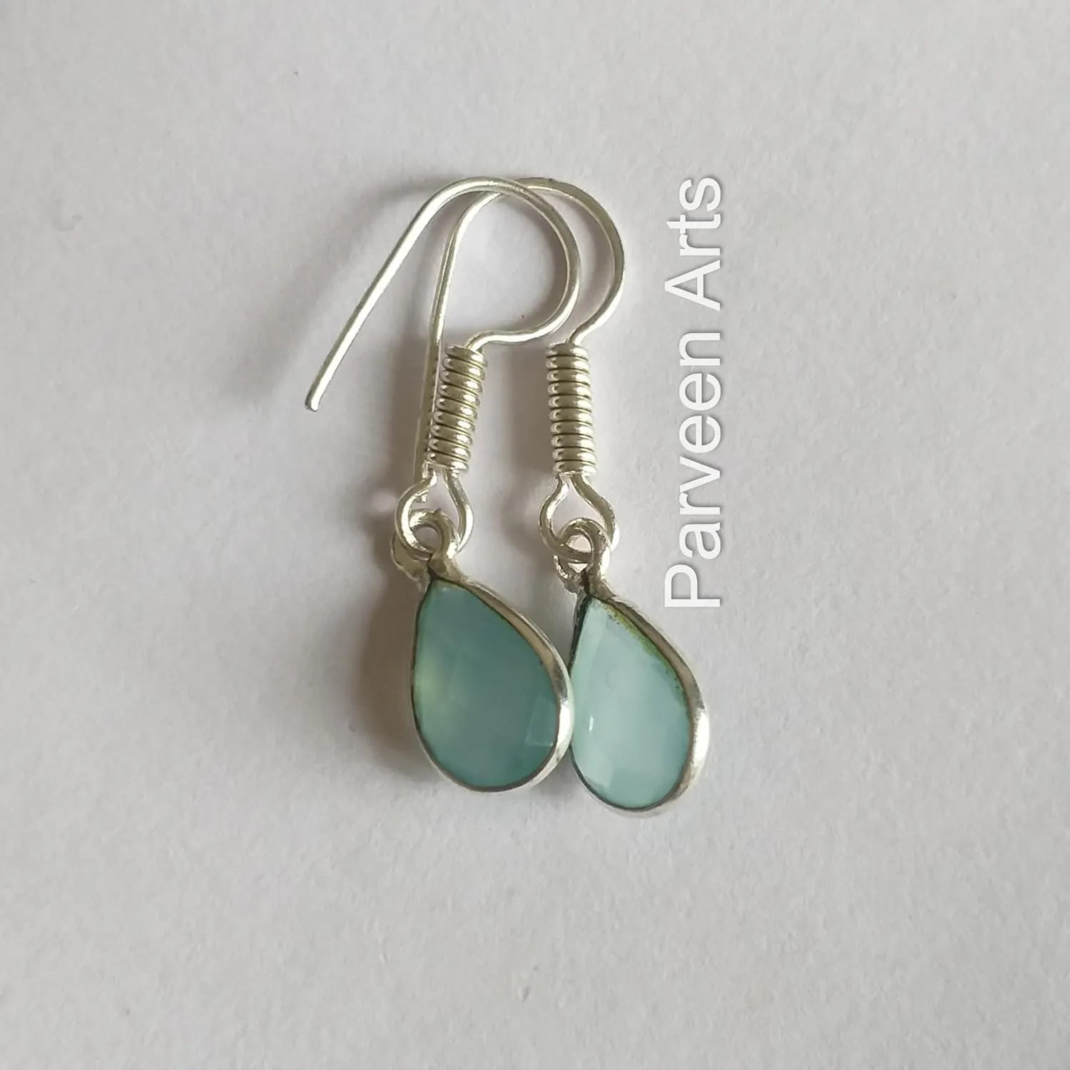 Christmas Day Gifts, Aqua Chalcedony Dangle Drop Earrings, 925 Sterling Silver Plated, Gift For Her, Handmade Gemstone Jewelry, Bohemian Style, Lightweight, Gift for Women (Aqua Chalcedony)
