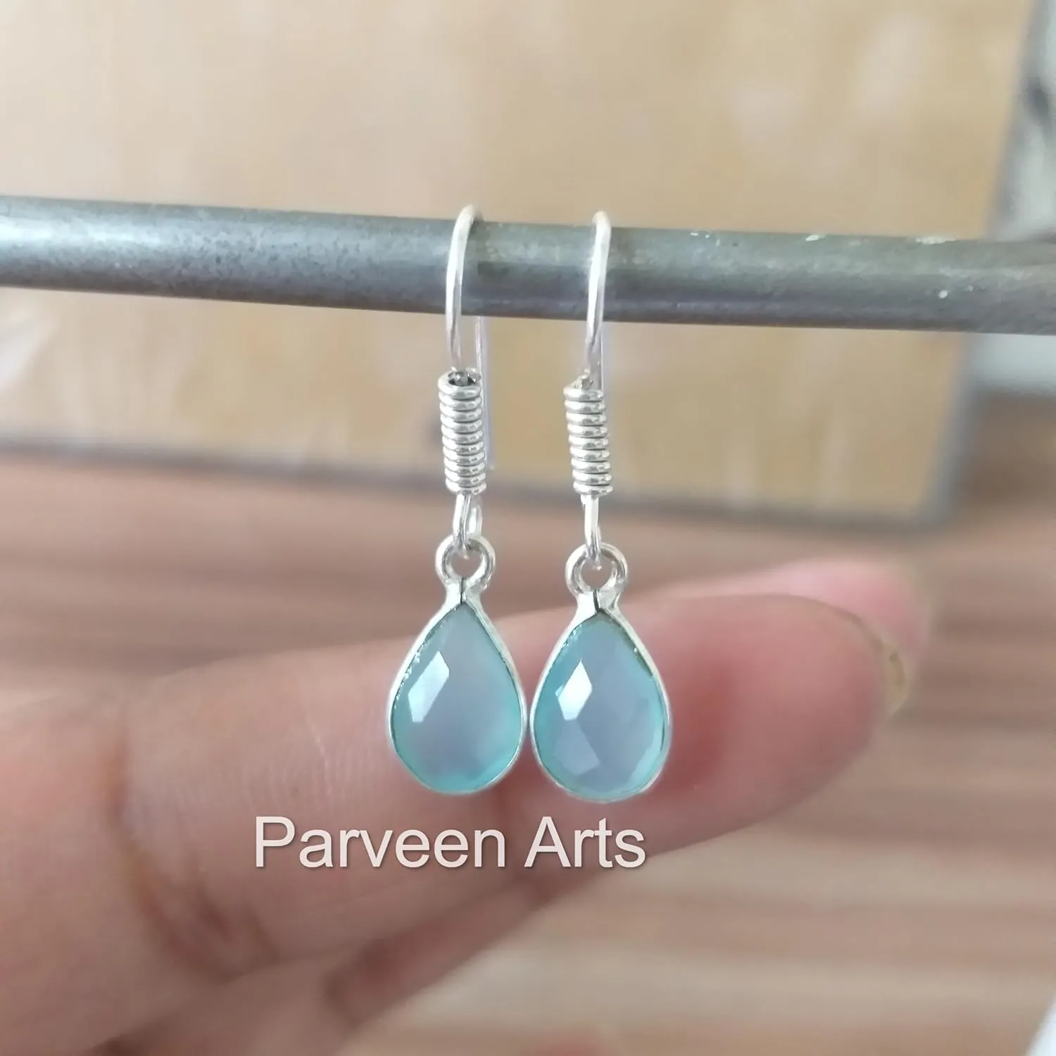 Christmas Day Gifts, Aqua Chalcedony Dangle Drop Earrings, 925 Sterling Silver Plated, Gift For Her, Handmade Gemstone Jewelry, Bohemian Style, Lightweight, Gift for Women (Aqua Chalcedony)