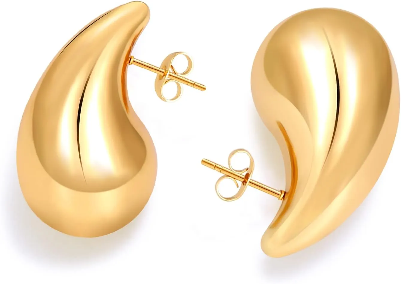 Chunky Gold Earrings for Women, 18K Gold Plated Lightweight Teardrop Earrings Hypoallergenic Drop Earrings Fashion Statement Jewelry for Women