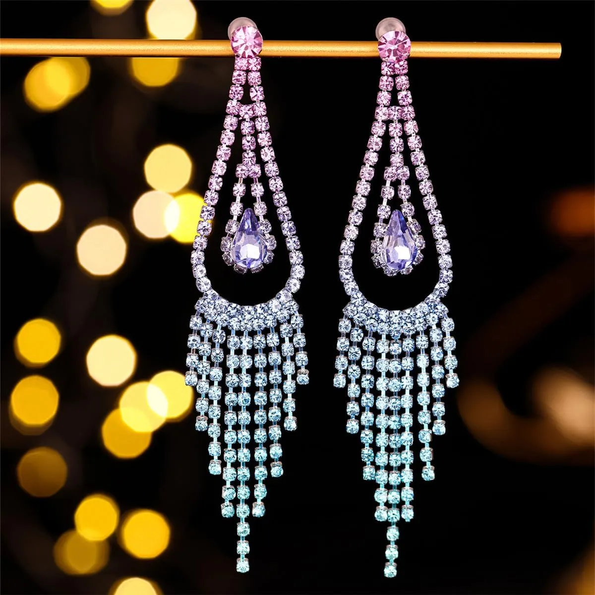Colorful Rhinestone Long Tassel Drop Earrings Crystal Chandelier Wedding Party Prom Earrings Jewelry Gifts for Women Wedding Party Jewelry