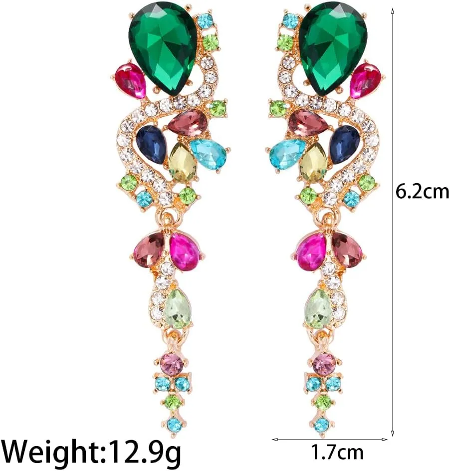 Colorful Rhinestone Statement Dangle Drop Earrings for Women Fashion Long Zircon Geometric Dangling Earrings Wedding Chandelier Earrings Jewelry Gifts