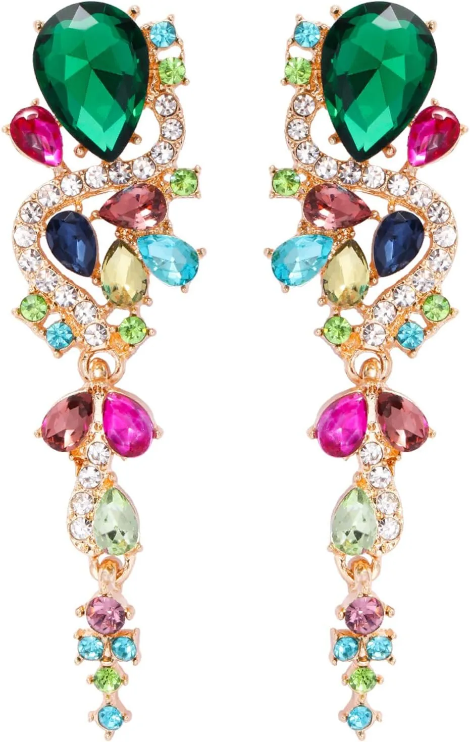 Colorful Rhinestone Statement Dangle Drop Earrings for Women Fashion Long Zircon Geometric Dangling Earrings Wedding Chandelier Earrings Jewelry Gifts