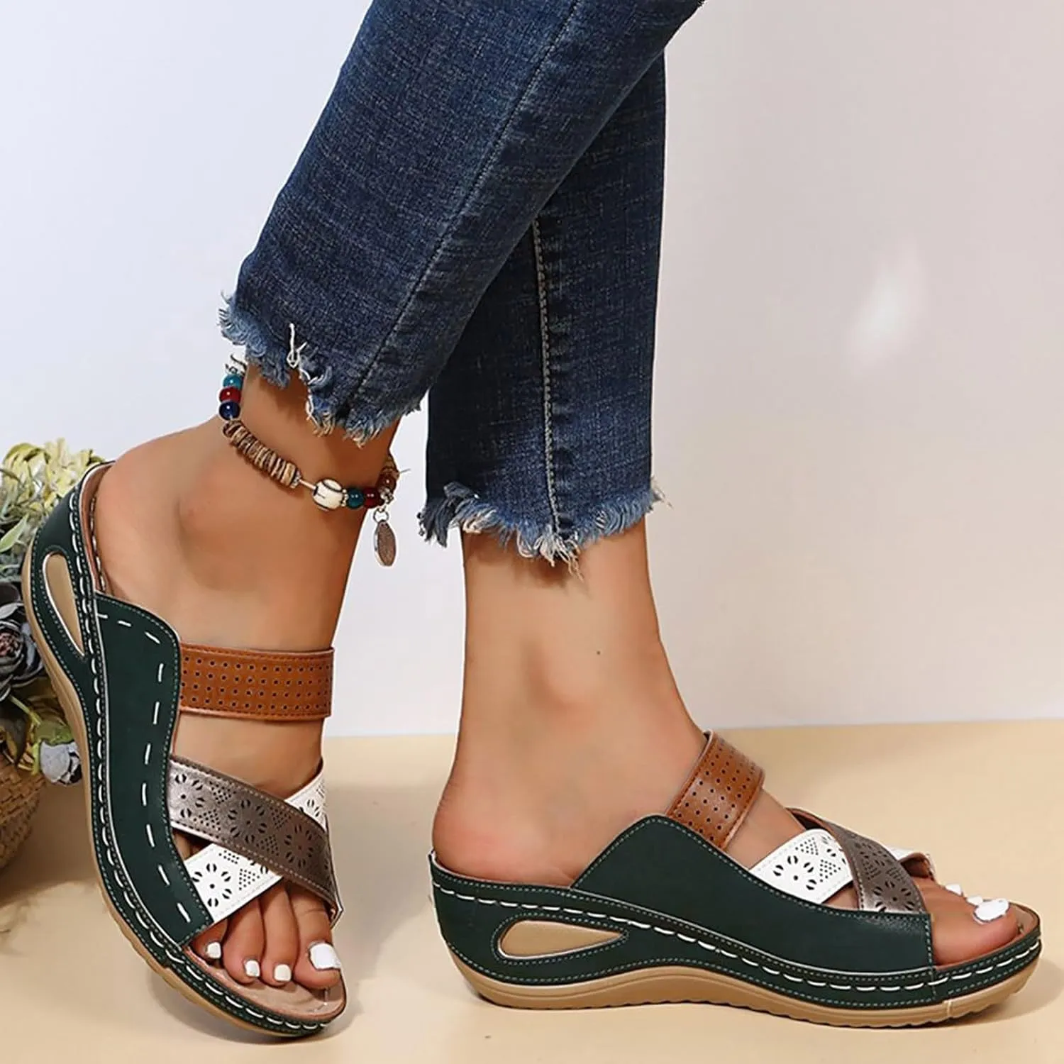 Comfortable Slip on Wedge Slide Sandals for Women Women's Casual Summer Wedge Heels Shoes Party Dress Sandals