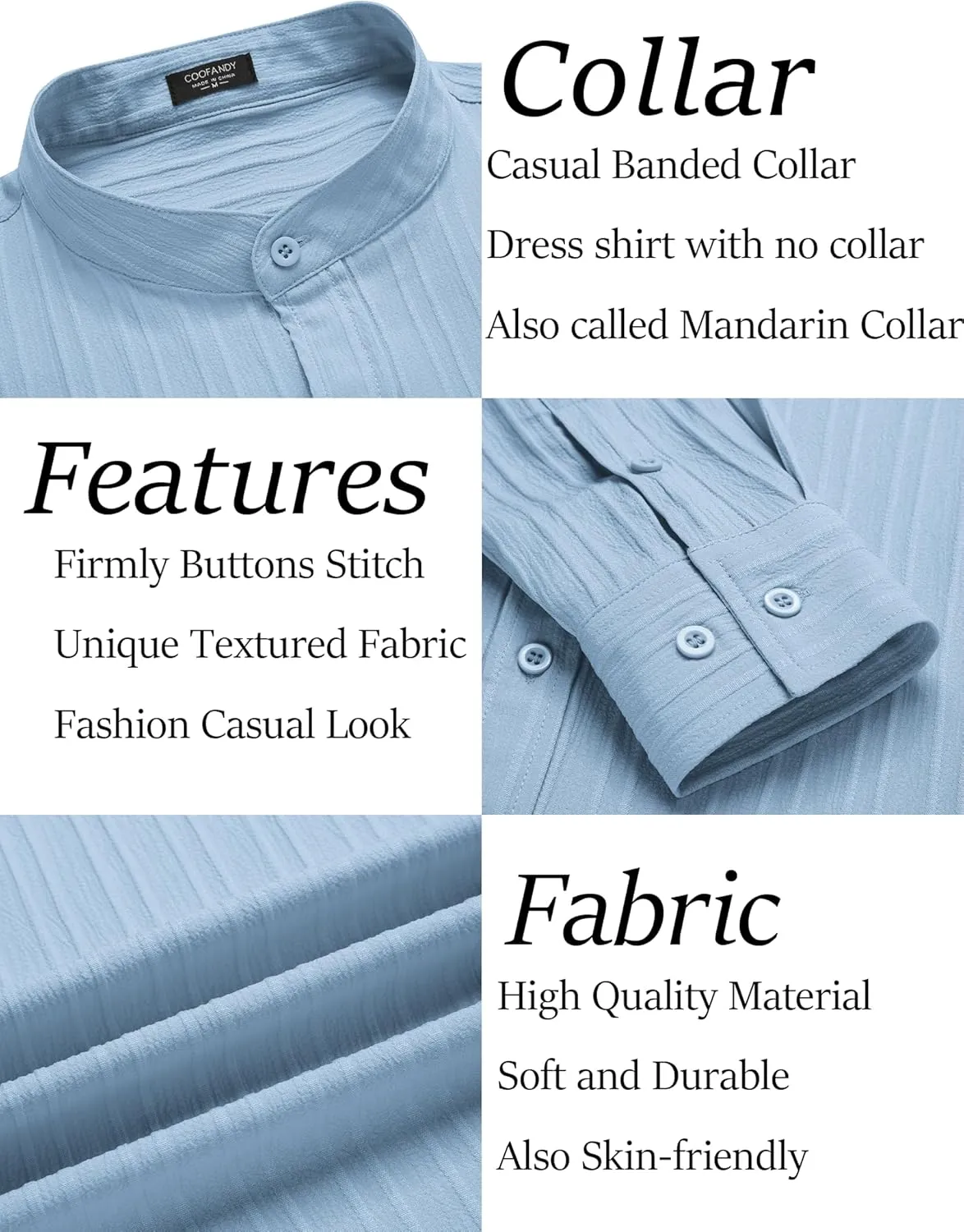 COOFANDY Men's Beach Shirt Casual Long Sleeve Button Down Textured Shirts