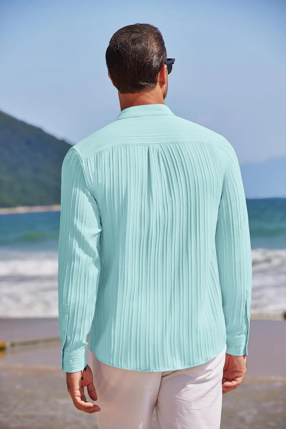 COOFANDY Men's Beach Shirt Casual Long Sleeve Button Down Textured Shirts