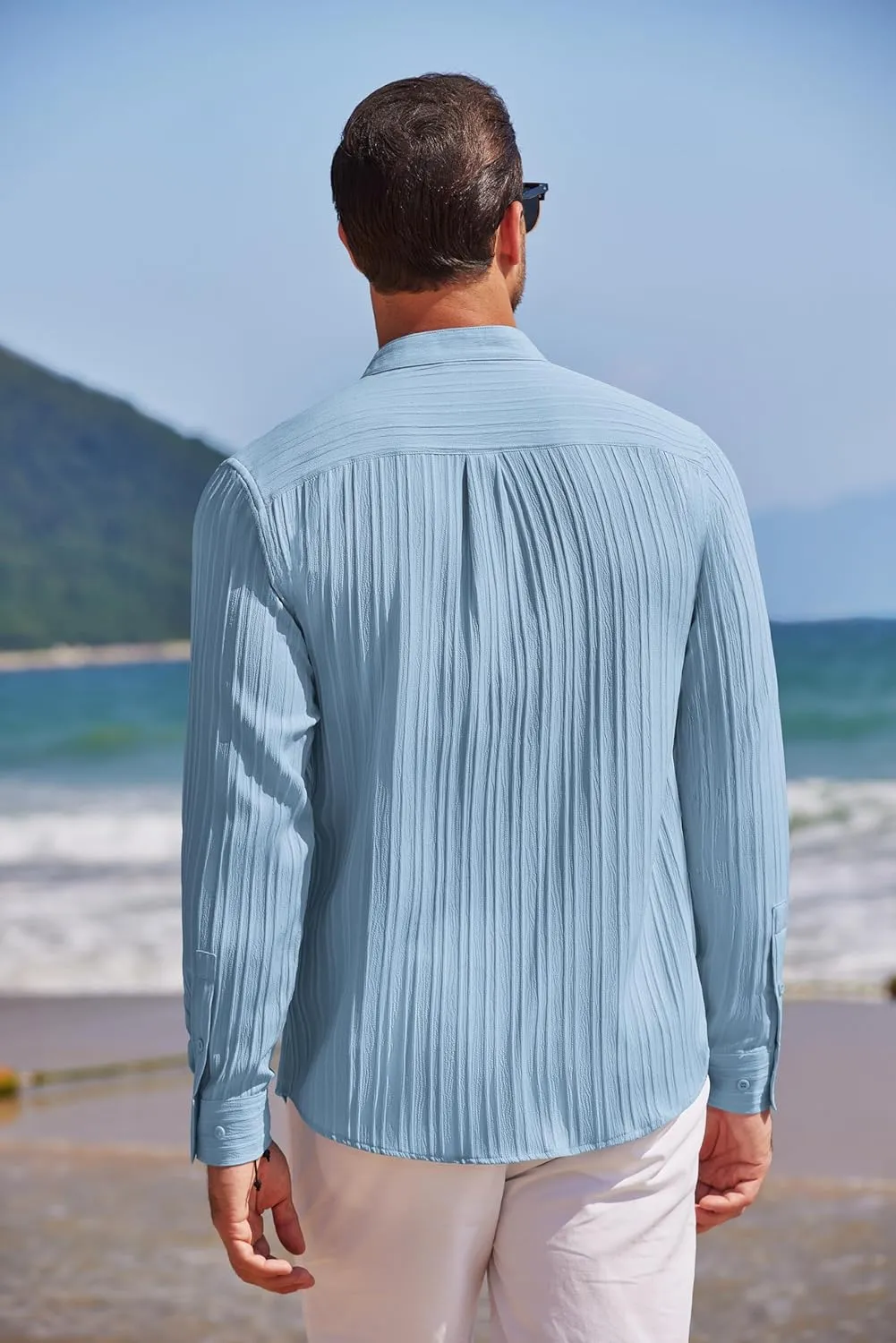 COOFANDY Men's Beach Shirt Casual Long Sleeve Button Down Textured Shirts
